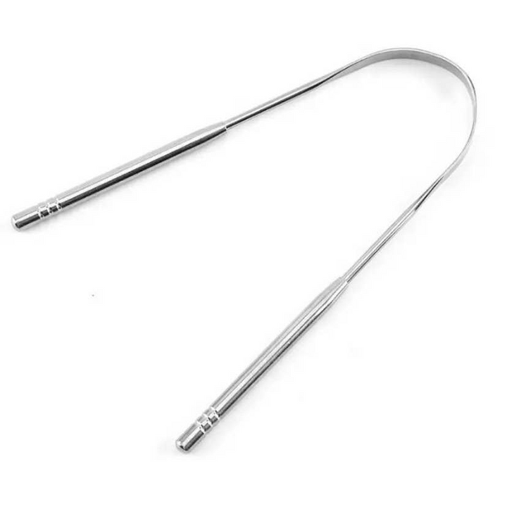 A U-shaped stainless steel tongue scraper. Bamboo Switch is available at Luca Essentials in Los Angeles.