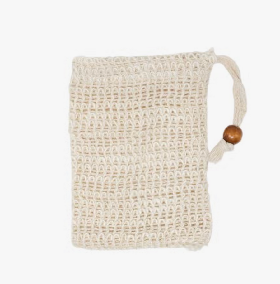 This sisal soap bag is derived from the sisal plant in Mexico. It is completely natural and compostable. Available at Luca Essentials in Los Angeles.