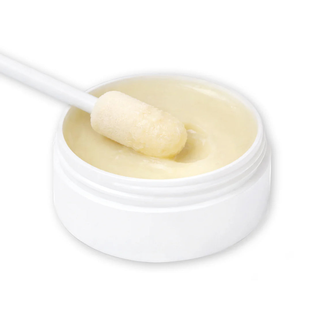 Close-up of Pure & Natural Pet Certified Organic Boo Boo Balm to show texture with a foam tip. Available at Luca Essentials in Los Angeles.