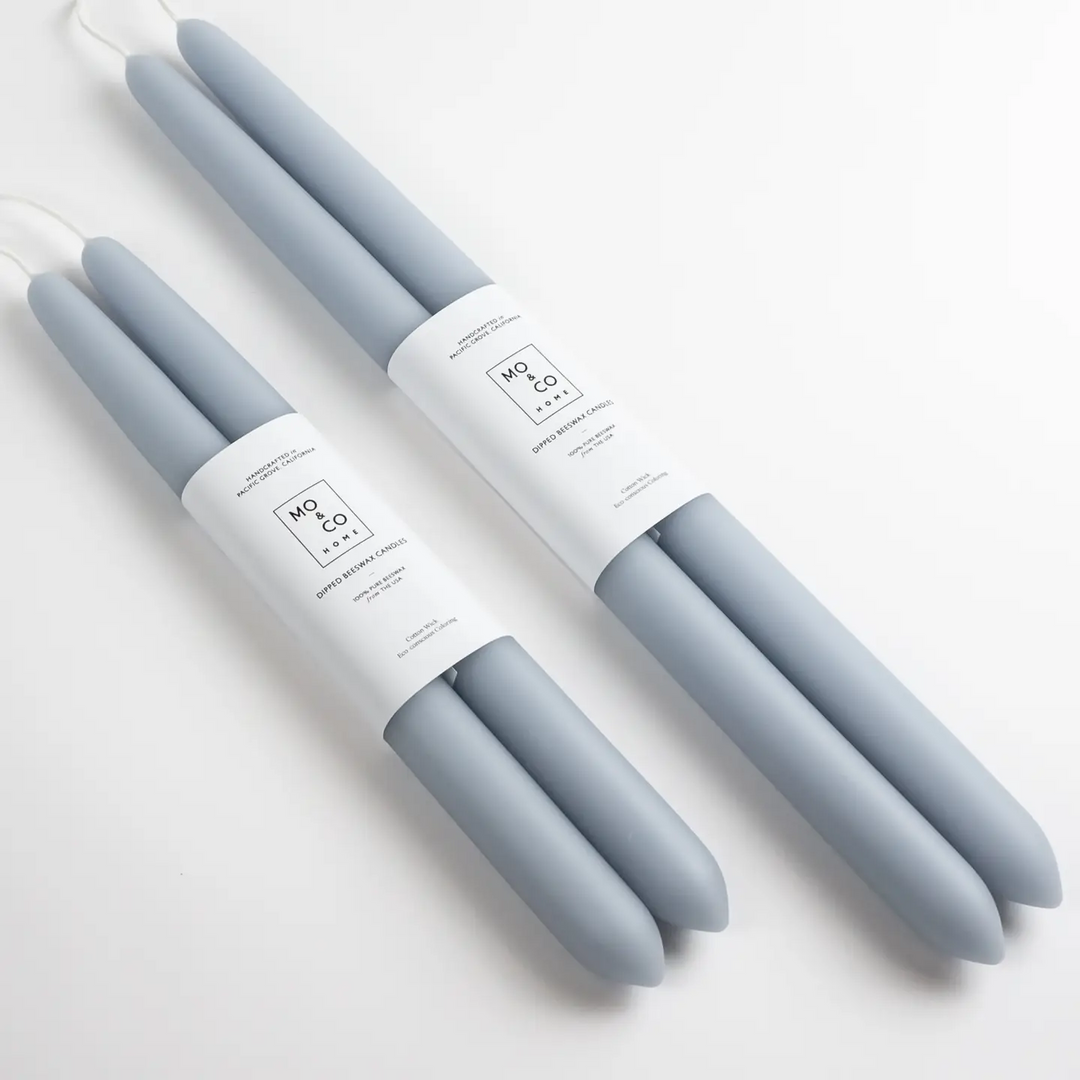 Set of light blue candles with white labels on a light gray background

Dipped 100% Beeswax Candles 10" or 14" Long

Available at Luca Essentials in Los Angeles. 