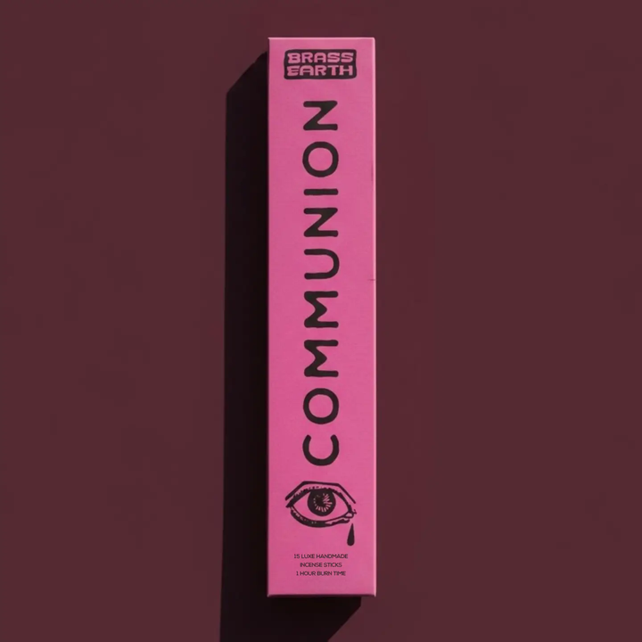 Pink box labeled 'Communion' by Brass Earth on a dark red background

A truly unique scent experience. 15 lovingly handmade incense by The Brass Hand/Brass Earth team, with a 1+ hour burn time, lingering fragrance, and addictive aromas.

Available at Luca Essentials in Los Angeles. 