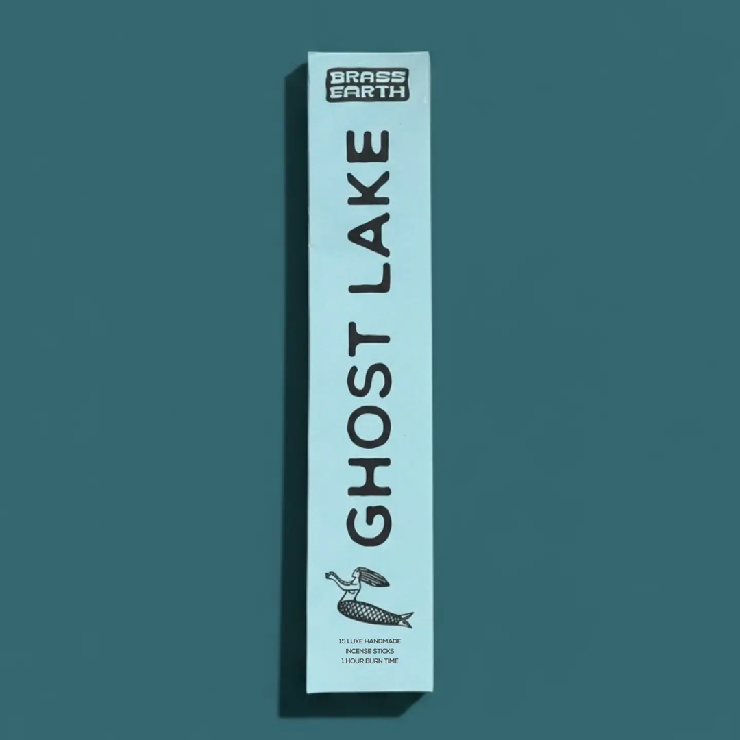 Tall rectangular product packaging with 'Ghost Lake' branding on a teal background

A truly unique scent experience. 15 lovingly handmade incense by The Brass Hand/Brass Earth team, with a 1+ hour burn time, lingering fragrance, and addictive aromas.

Available at Luca Essentials in Los Angeles. 