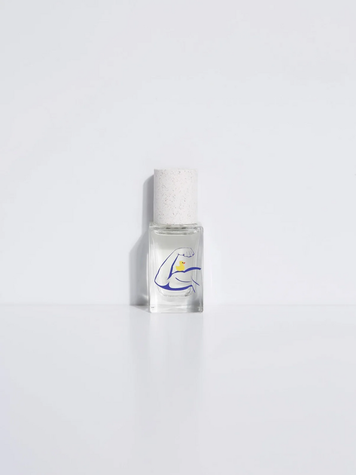 A small, clear bottle of Maison Matine perfume with a white label depicting an arm flexing with a rubber duck on the bicep and cap, presented against a white background.

Maison Matine perfumes each have their own refreshing scent. The unisex, fresh, unique fragrances are created by eclectic, talented, creative perfumers.

Available at Luca Essentials in Los Angeles. 