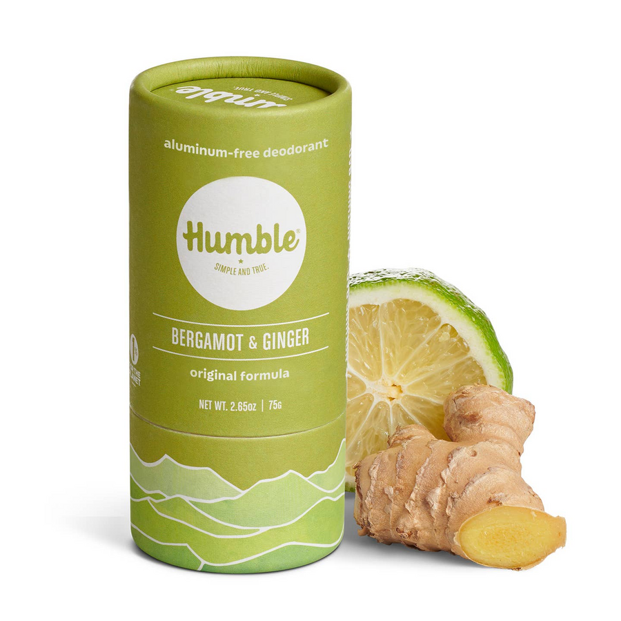 Green cylindrical Humble deodorant container with bergamot and ginger on a white background.

Humble Brands Deodorant is formulated to absorb and neutralize body odor and has no aluminum, alcohol, dyes, parabens, sulfates or artificial fragrance.

Available at Luca Essentials in Los Angeles. 