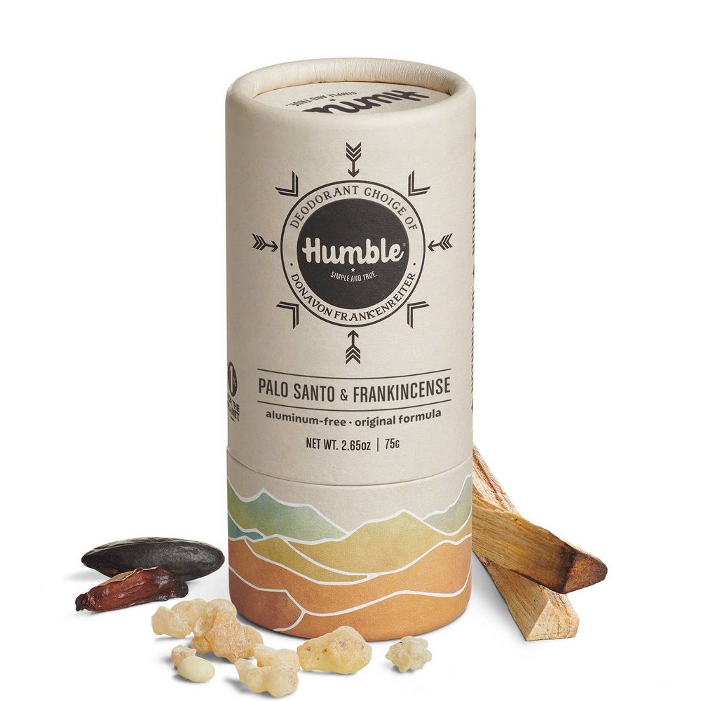 Humble Palo Santo & Frankincense product packaging with incense sticks and resin on a white background

Humble Brands Deodorant is formulated to absorb and neutralize body odor and has no aluminum, alcohol, dyes, parabens, sulfates or artificial fragrance.

Available at Luca Essentials in Los Angeles. 