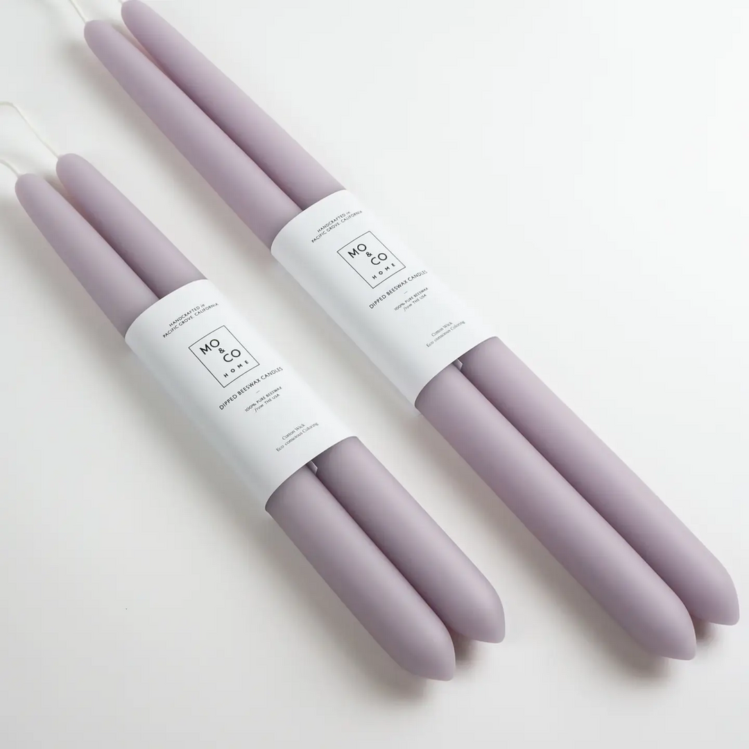 Set of purple candles with white labels on a light gray background

Dipped 100% Beeswax Candles 10" or  14" Long

Available at Luca Essentials in Los Angeles. 