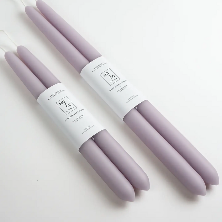 Set of purple candles with white labels on a light gray background

Dipped 100% Beeswax Candles 10" or  14" Long

Available at Luca Essentials in Los Angeles. 