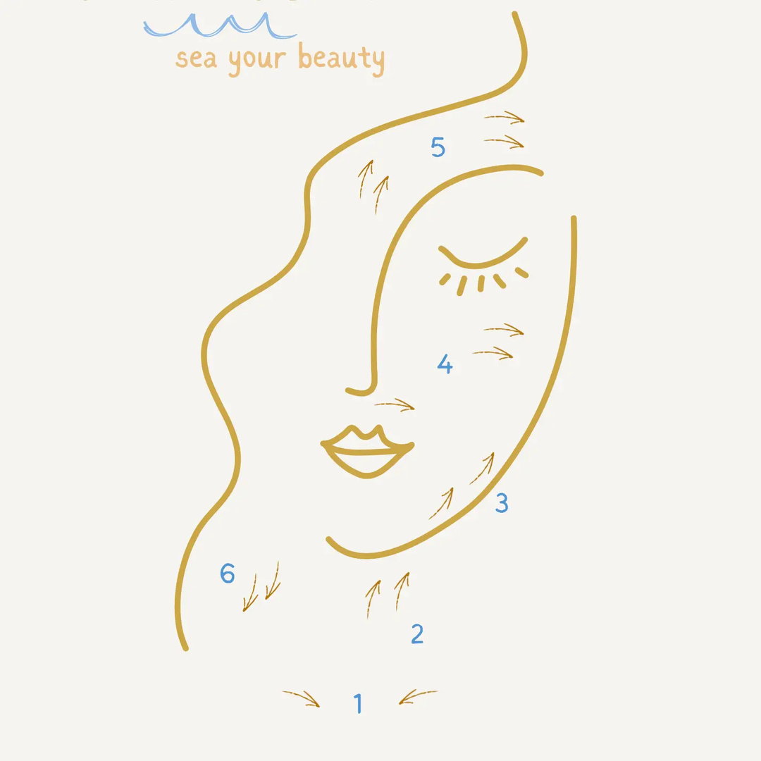 Outline of a face with numbered steps on a white background, featuring the text 'sea your beauty'.

This palm sized facial dry brush is designed to gently stimulate the skin, support natural lymphatic wellness, and encourage a more lifted, sculpted appearance.

Available at Luca Essentials in Los Angeles. 