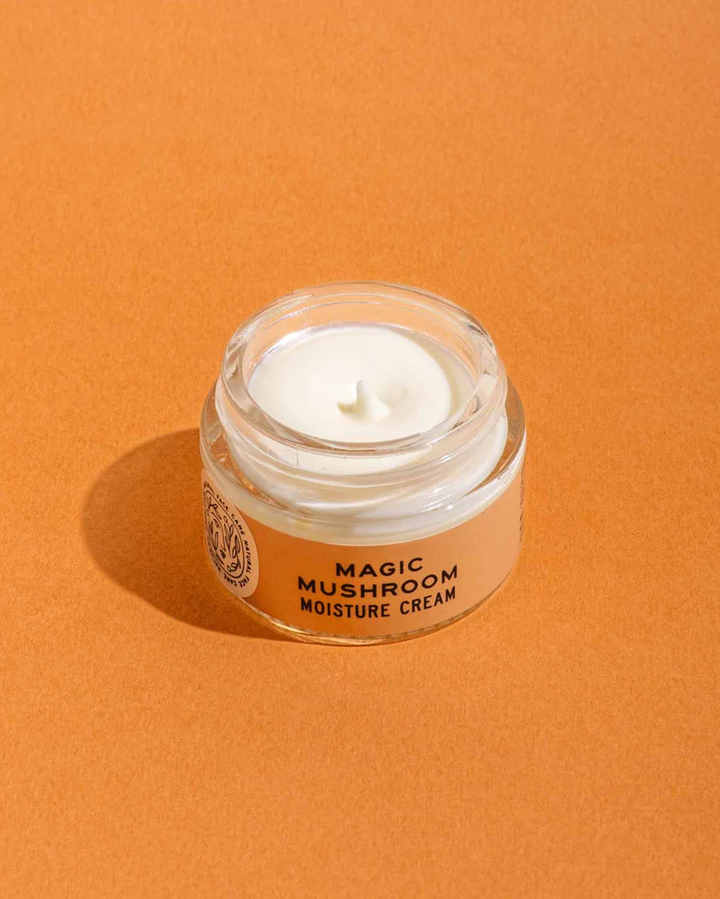 Jar of 'Magic Mushroom Moisture Cream' on an orange background.

Protect against environmental stressors and age gracefully with this deeply nourishing network of fungi, botanicals, and vitamin and essential fatty acid-rich oils. Use as a daily moisturizer before seeing the city or sun to protect your youthful glow.

Available at Luca Essentials in Los Angeles.