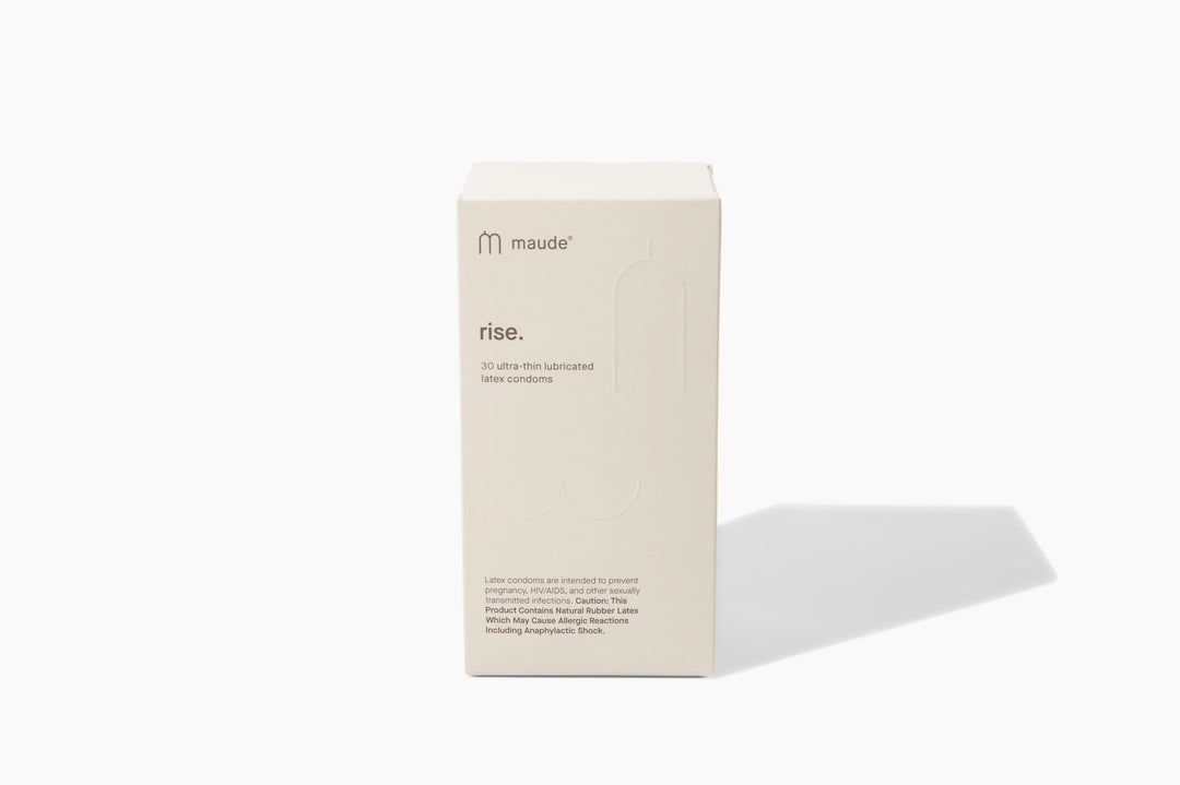 Maude rise product packaging on a white background.

These ultra thin, 100% latex condoms are made without the use of any harmful chemicals or fragrances. Electronically triple tested for safety and FDA-approved, you'll never feel such safe pleasure again.

Available at Luca Essentials in Los Angeles.
