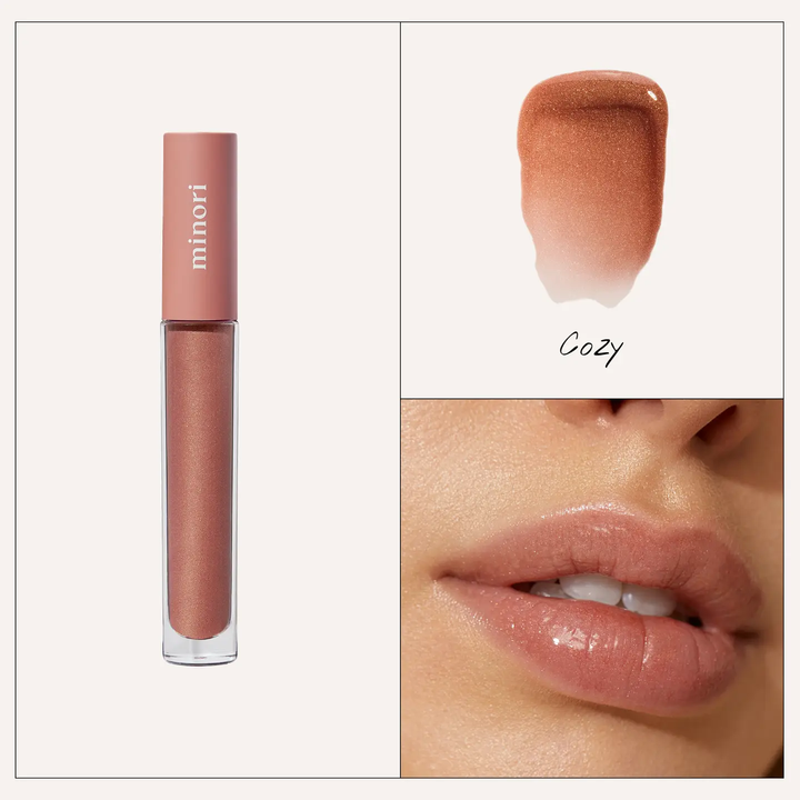Lip gloss with 'minori' branding, swatch, and application on lips.

A sheer, buttery smooth glossy lip tint that complements your natural lip color and protects your lip's moisture.

Available at Luca Essentials in Los Angeles. 