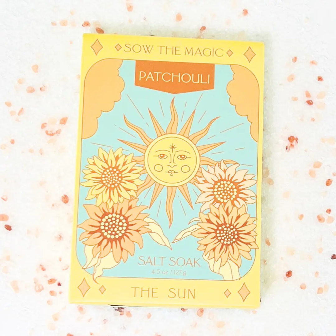Patchouli salt soak packaging with sun and flower design on a light background

Shine with confidence and clarity using The Sun and Patchouli, a grounding soak that infuses your spirit with warmth and light. This earthy and bright aroma awakens optimism and restores balance to the heart.

Available at Luca Essentials in Los Angeles. 