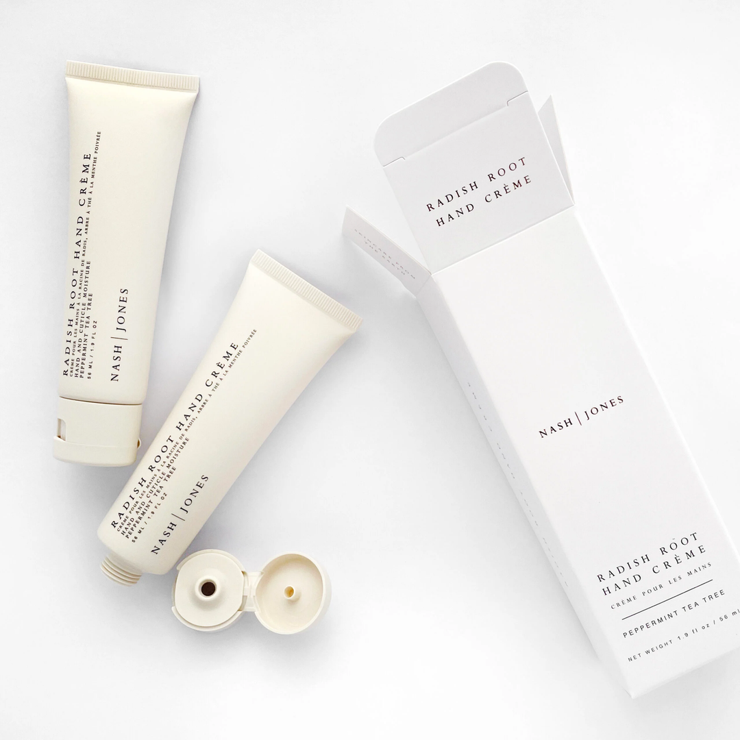 Nash Jones Radish Root Hand Creme with packaging on a white background. Available at Luca Essentials in Los Angeles. 