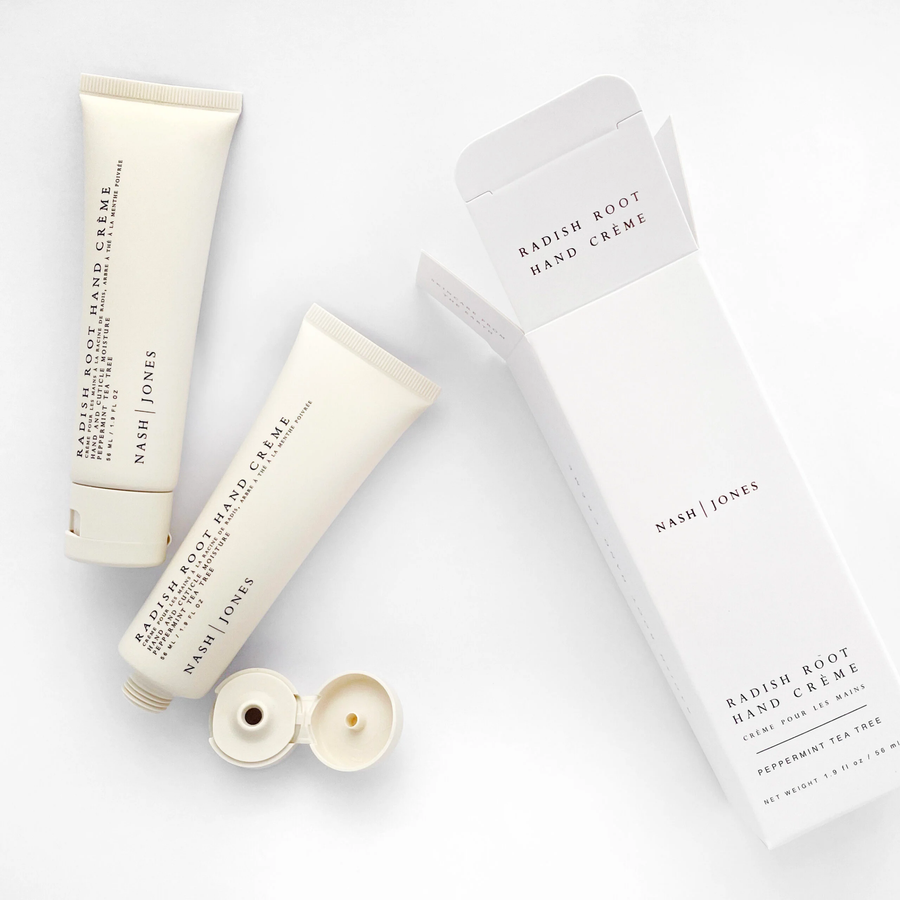 Nash Jones Radish Root Hand Creme with packaging on a white background. Available at Luca Essentials in Los Angeles. 