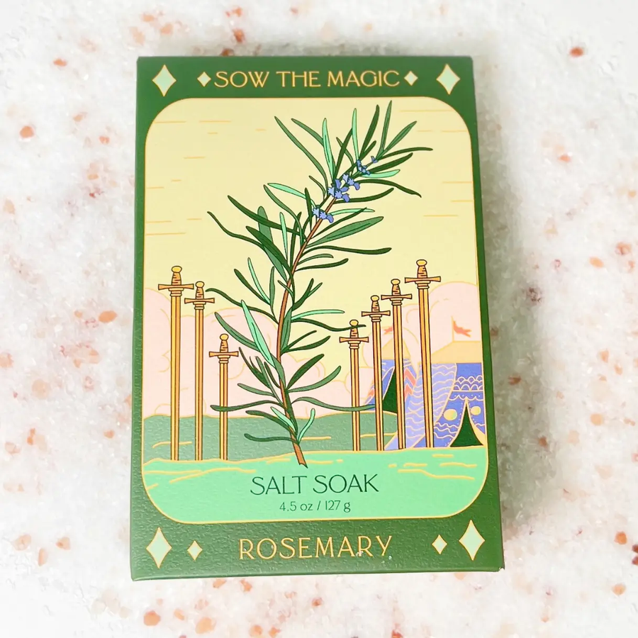 Packaging of a salt soak product with rosemary illustration on a textured surface

Soak away stress with Rosemary, Cinnamon, and the Seven of Swords. This invigorating ritual soak awakens your senses while helping you find clarity and calm amid chaos. Perfect for times when you need to focus your thoughts and protect your energy during busy seasons.

Available at Luca Essentials in Los Angeles. 