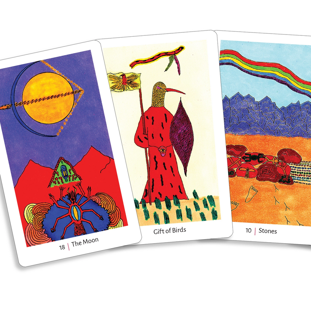 Rachel Pollack's 'The Shining Tribe Tarot' with tarot cards displayed. Available at Luca Essential Los Angeles