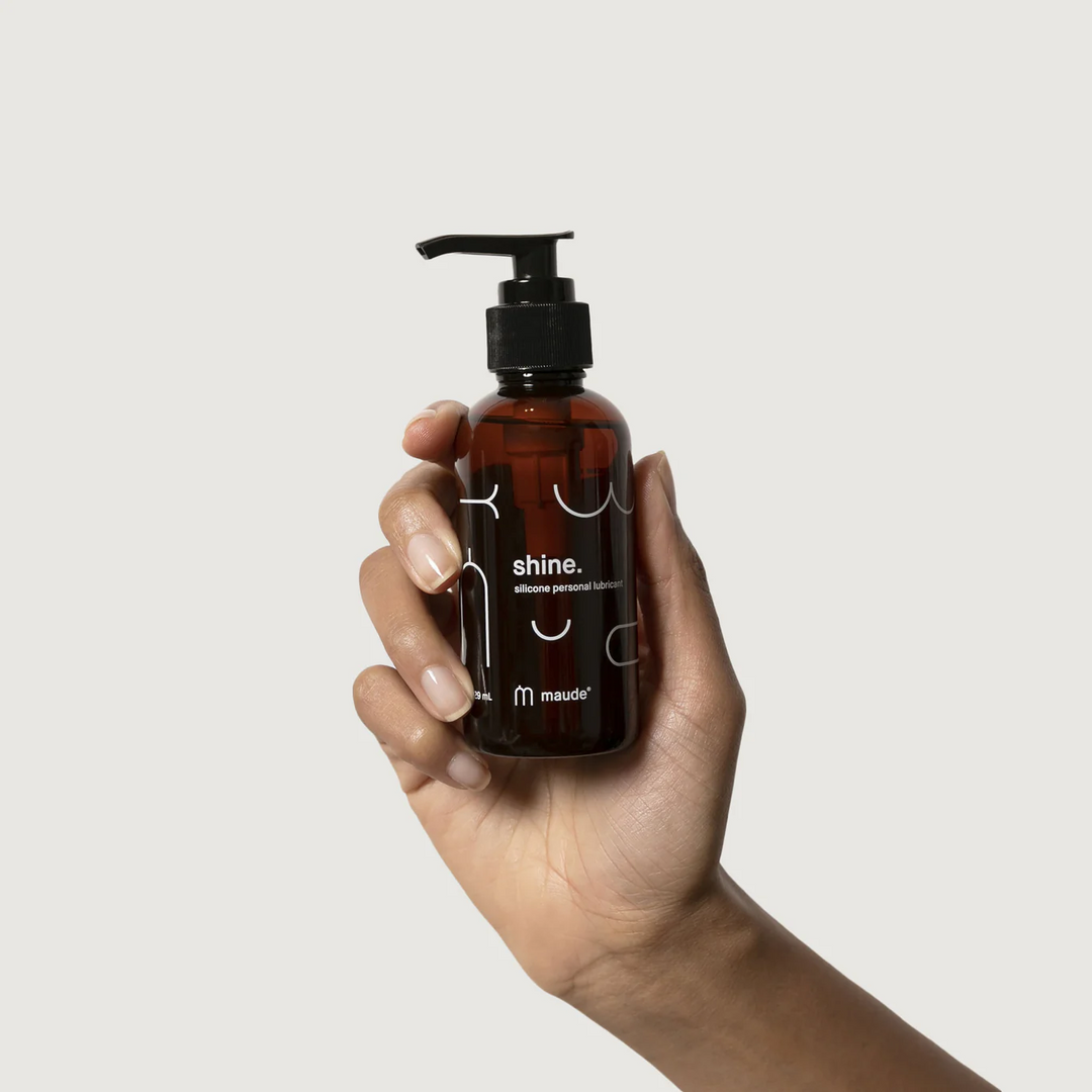 A hand holding a bottle of Shine silicone lubricant with a brown tint and a pump top.

The Shine silicone lubricant enhances the ease and comfort of intimate sexual activity with long-lasting lubrication, even under water.

Available at Luca Essentials in Los Angeles. 